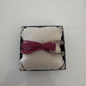 Scroll & Vine Gold Tone Metal & Magenta Cord Toggle Bracelet